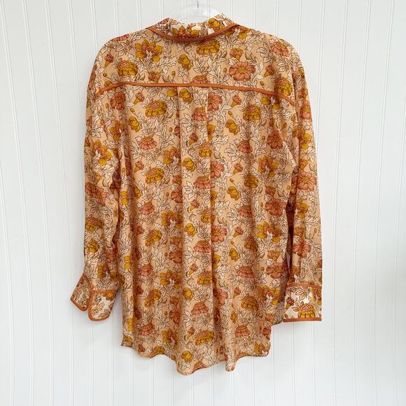 Zimmermann Andie Relaxed Floral Silk Habutai Blouse Button Down Shirt Orange - Picture 6 of 9